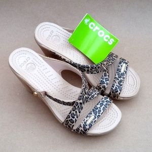 Crocs leopard print heels ... Tan black brown animal print ... size 6